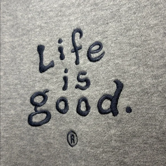 Life is Good Vintage Wordmark Stacked Fleece Crew Sweatshirt Embroidered medium - Picture 3 of 5
